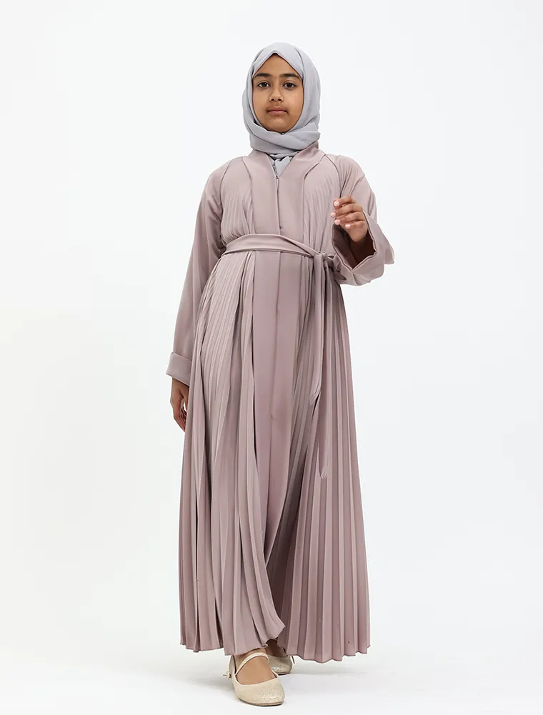 Girls Rose Pink Pleated Silhouette Abaya